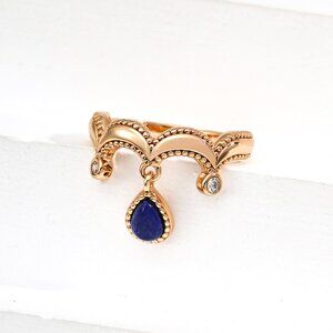 ✨ Artisan Original Lapis Lazuli Dangle Crown Ring | S925 Gold Adjustable